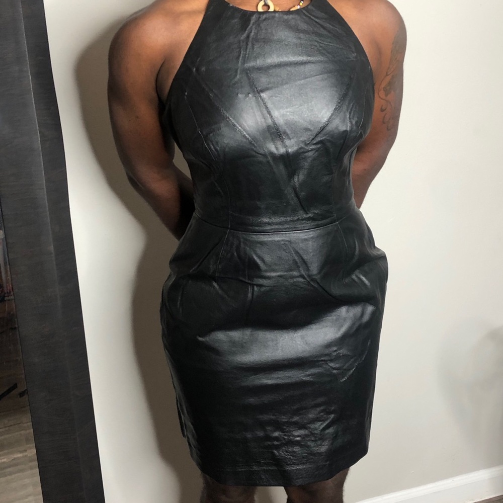 100% Real Leather Halter Strappy Dress, 12